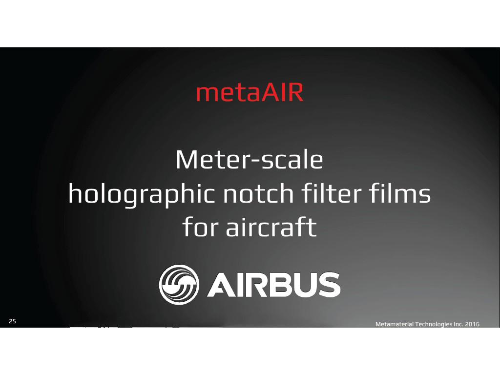 metaAIR Meter-scale holographic notch filter films for aircraft
