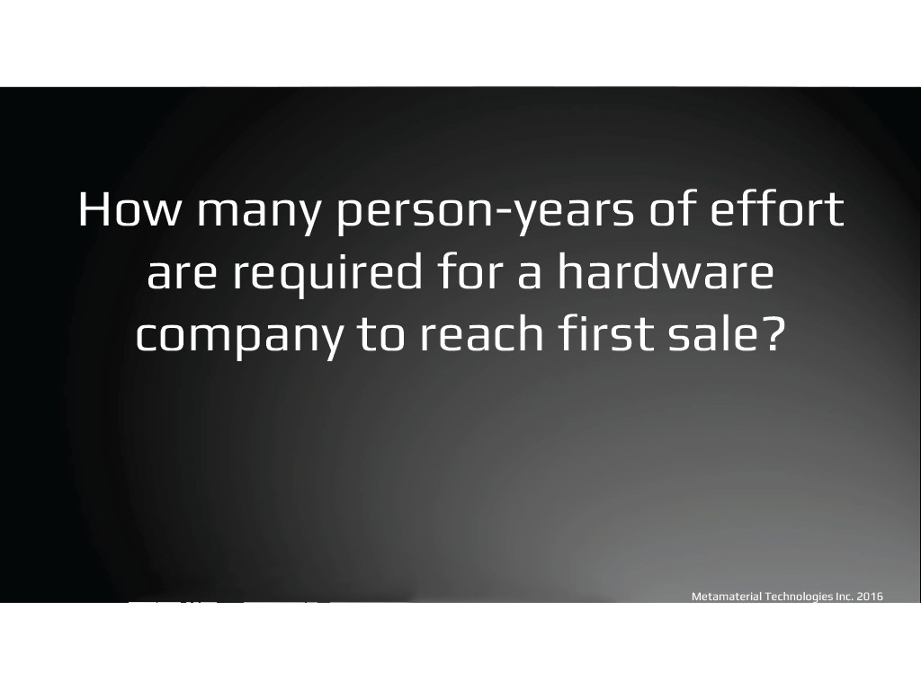 How many person-years of effort are required for a hardware company to reach first sale?