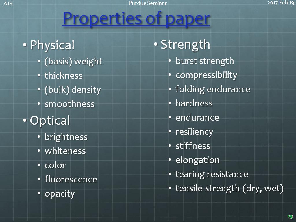 Properties of paper