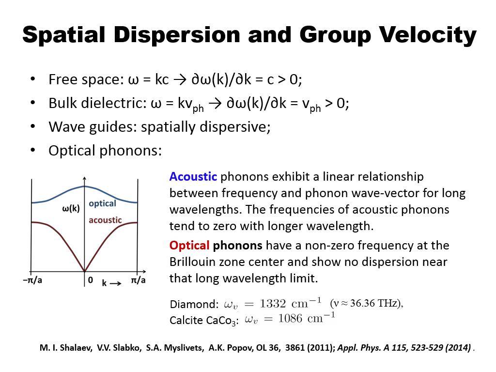 Spatial Dispersion and Group Velocity