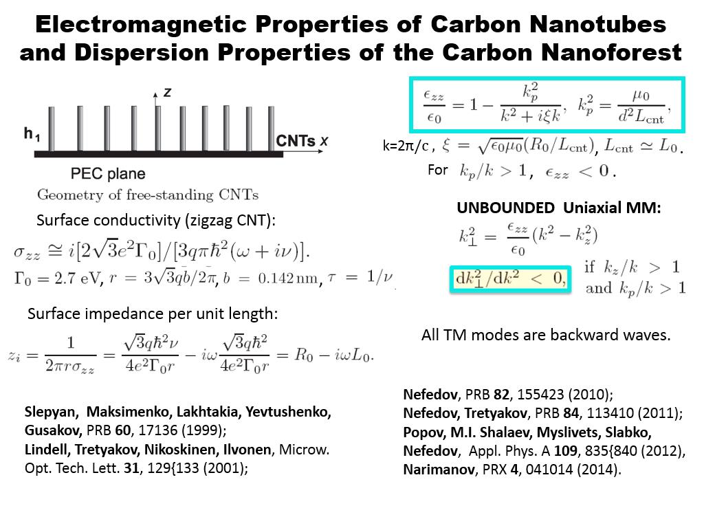 Electromagnetic Properties of Carbon Nanotubes and Dispersion Properties of the Carbon Nanoforest