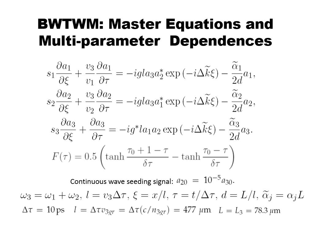 BWTWM: Master Equations and Multi-parameter Dependences