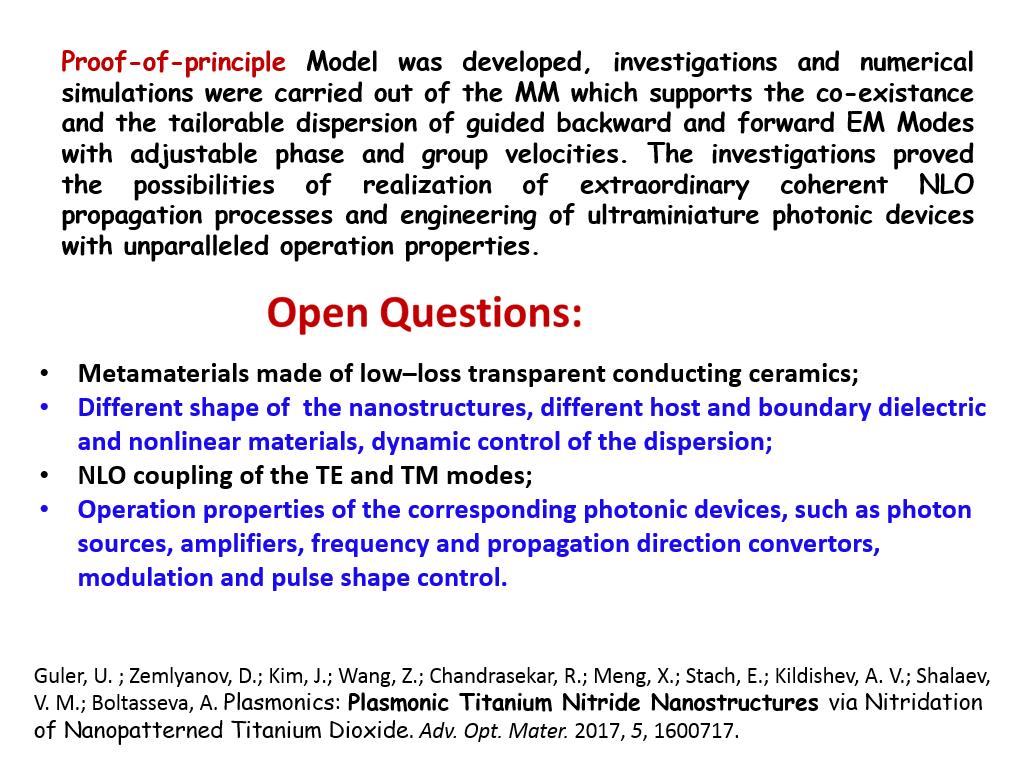 Proof-of-principle Model was developed, investigations and numerical simulations were carried out of the MM which supports the co-existance and the tailorable dispersion of guided backward and forward EM Modes with adjustable phase and group velocities. The investigations proved the possibilities of realization of extraordinary coherent NLO propagation processes and engineering of ultraminiature photonic devices with unparalleled operation properties.