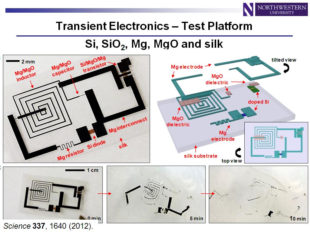 Transient Electronics – Test Platform Si, SiO2, Mg, MgO and silk