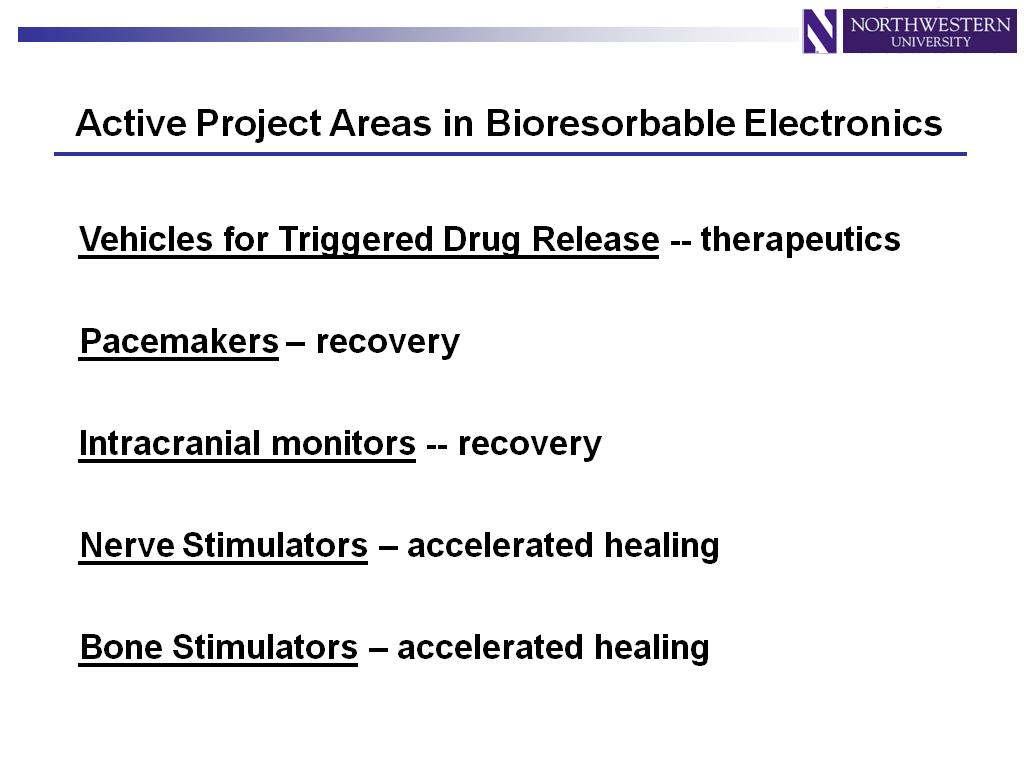 Active Project Areas in Bioresorbable Electronics