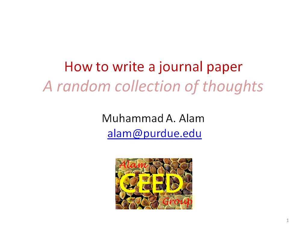 nanoHUB.org - Resources: How to Write a Journal Paper: Watch