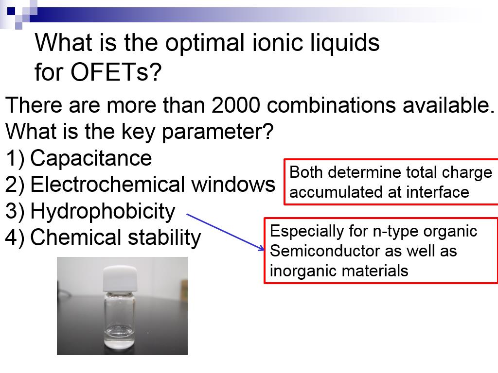 What is the optimal ionic liquids for OFETs?