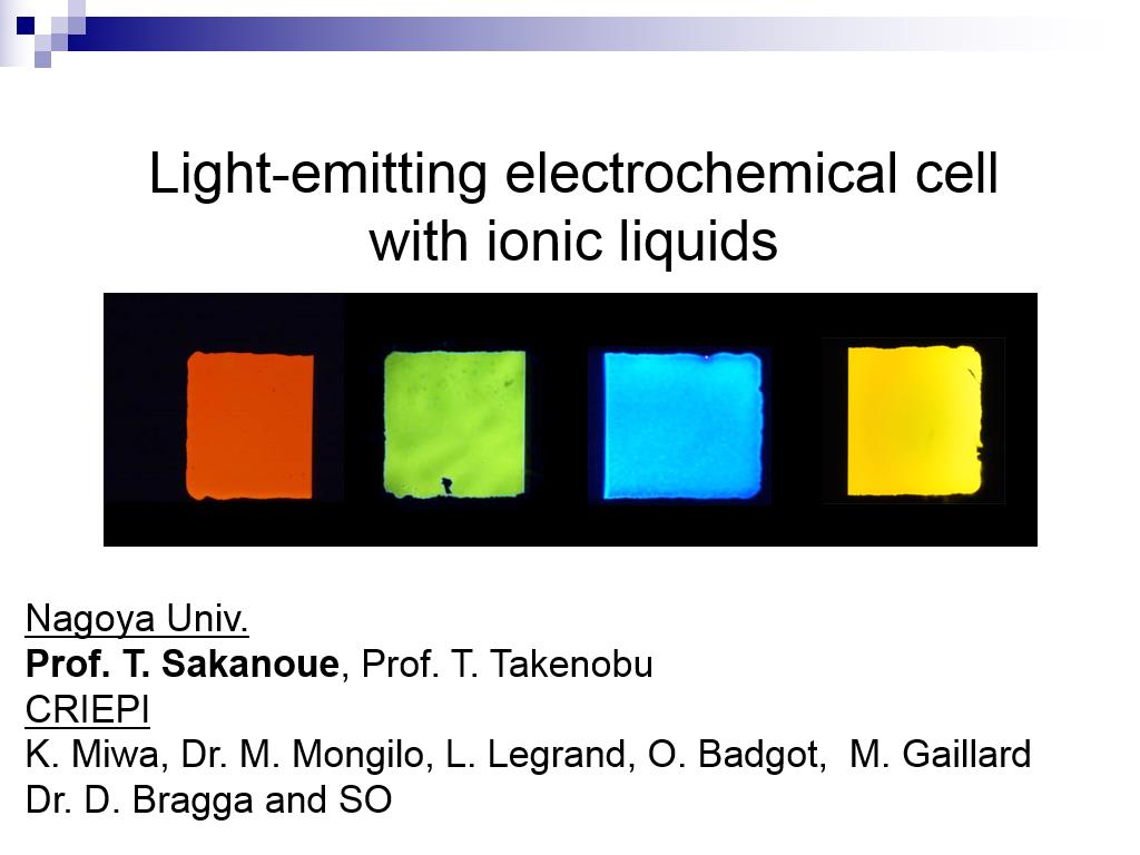 Light-emitting electrochemical cell with ionic liquids