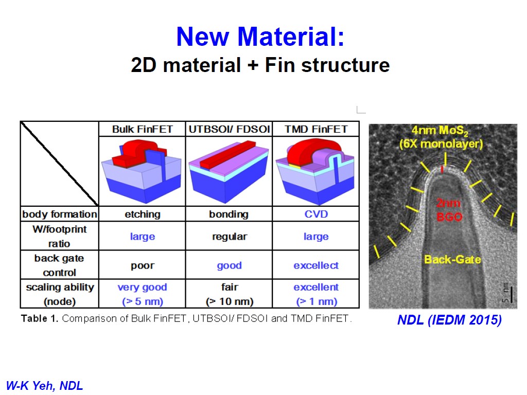 New Material: 2D material + Fin structure