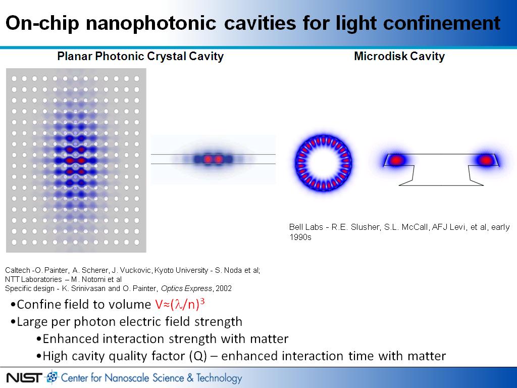 On-chip nanophotonic cavities for light confinement
