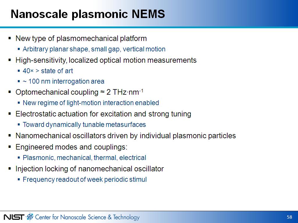 Nanoscale plasmonic NEMS