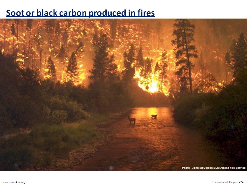 Soot or black carbon produced in fires