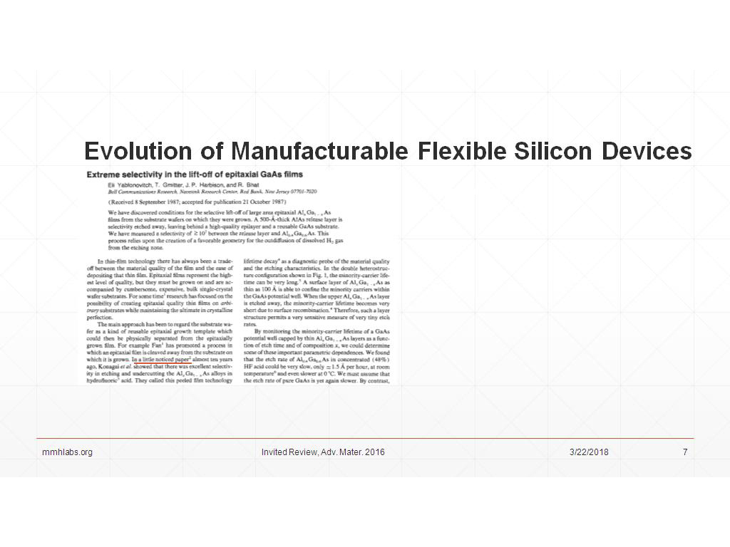 Evolution of Manufacturable Flexible Silicon Devices