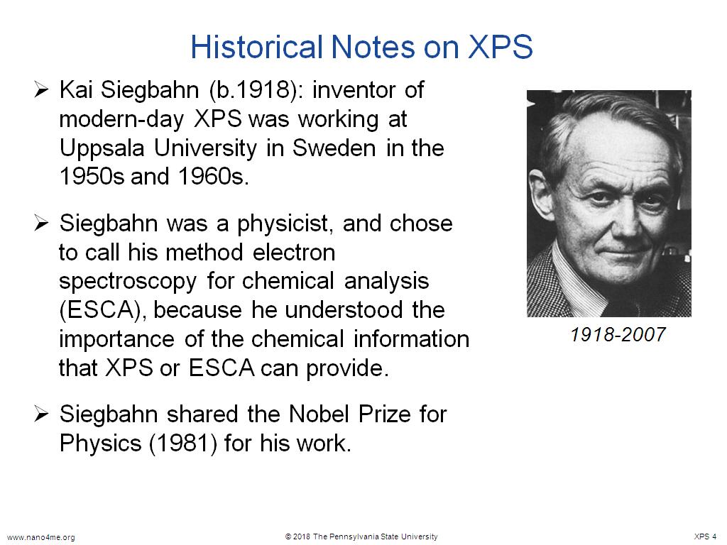 Historical Notes on XPS