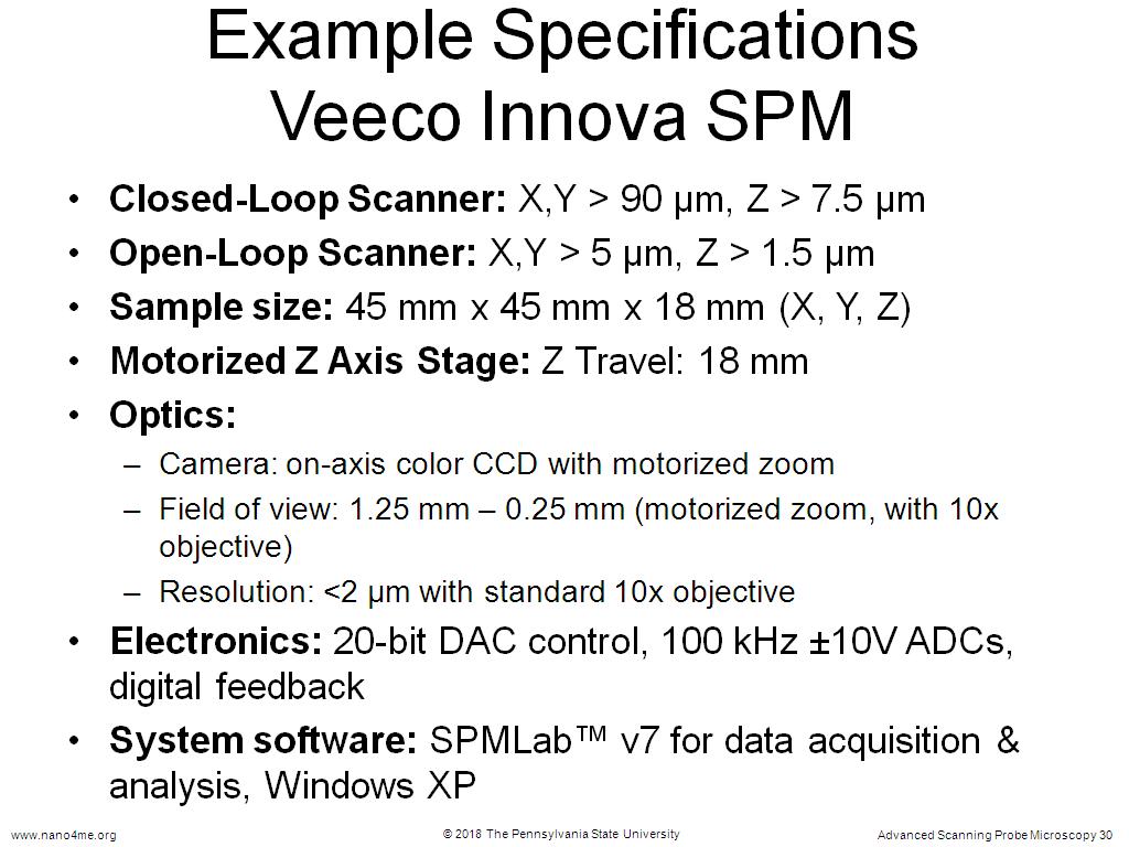 Example Specifications Veeco Innova SPM