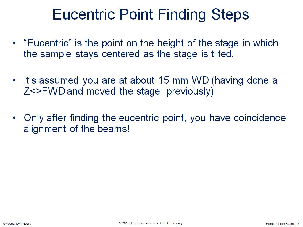 Eucentric Point Finding Steps