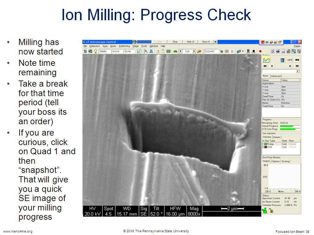 Ion Milling: Progress Check