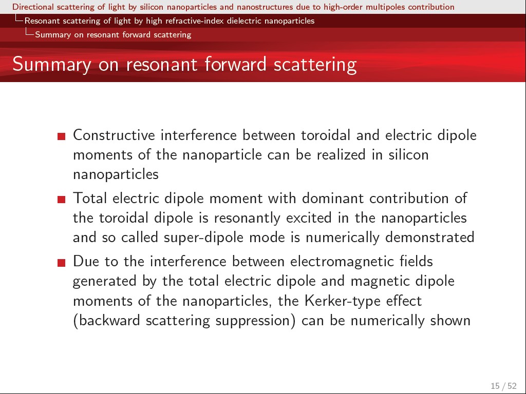 Summary on resonant forward scattering