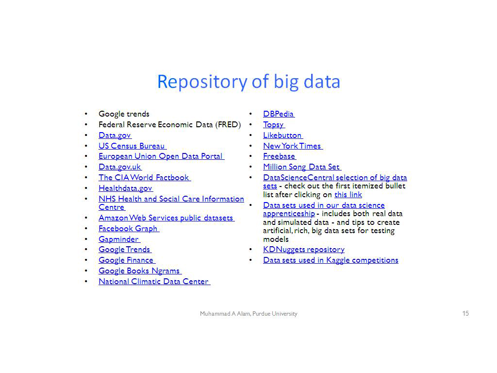 Repository of big data