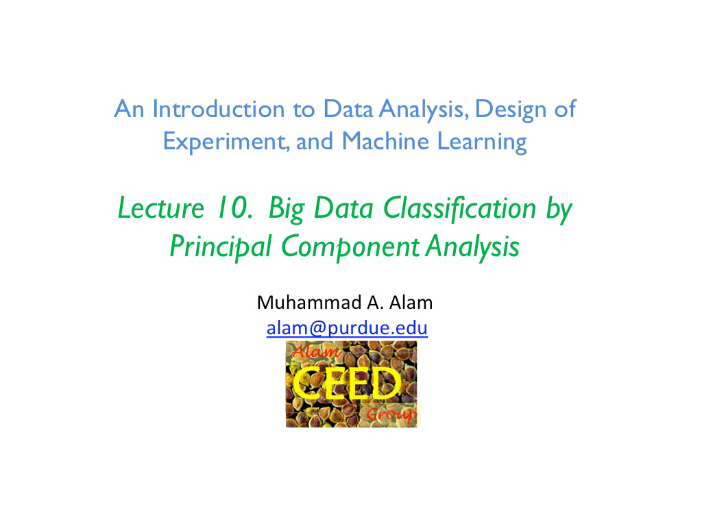 Lecture 10. Big Data Classification by Principal Component Analysis