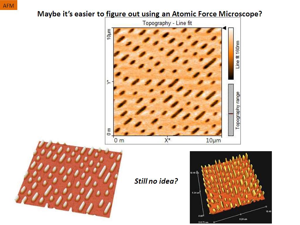 Maybe it's easier to figure out using an Atomic Force Microscope?