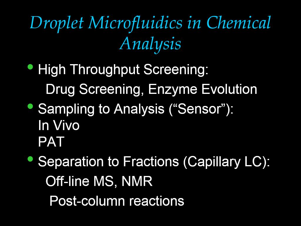 Droplet Microfluidics in Chemical Analysis