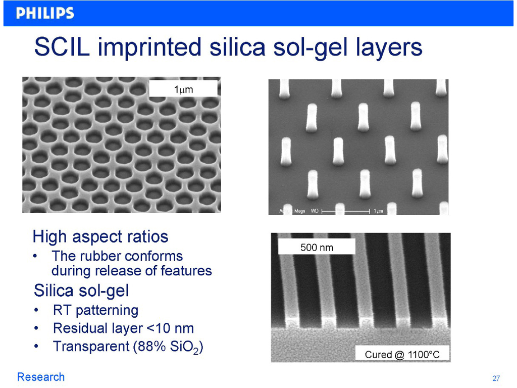 SCIL imprinted silica sol-gel layers
