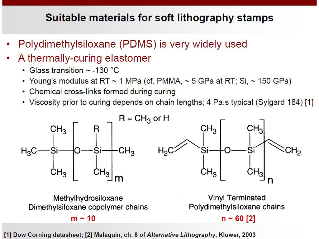 Suitable materials for soft lithography stamps