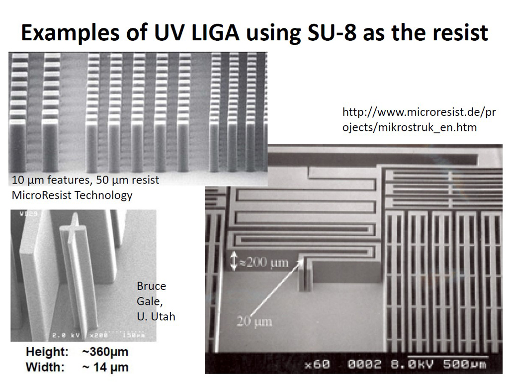 Examples of UV LIGA using SU-8 as the resist
