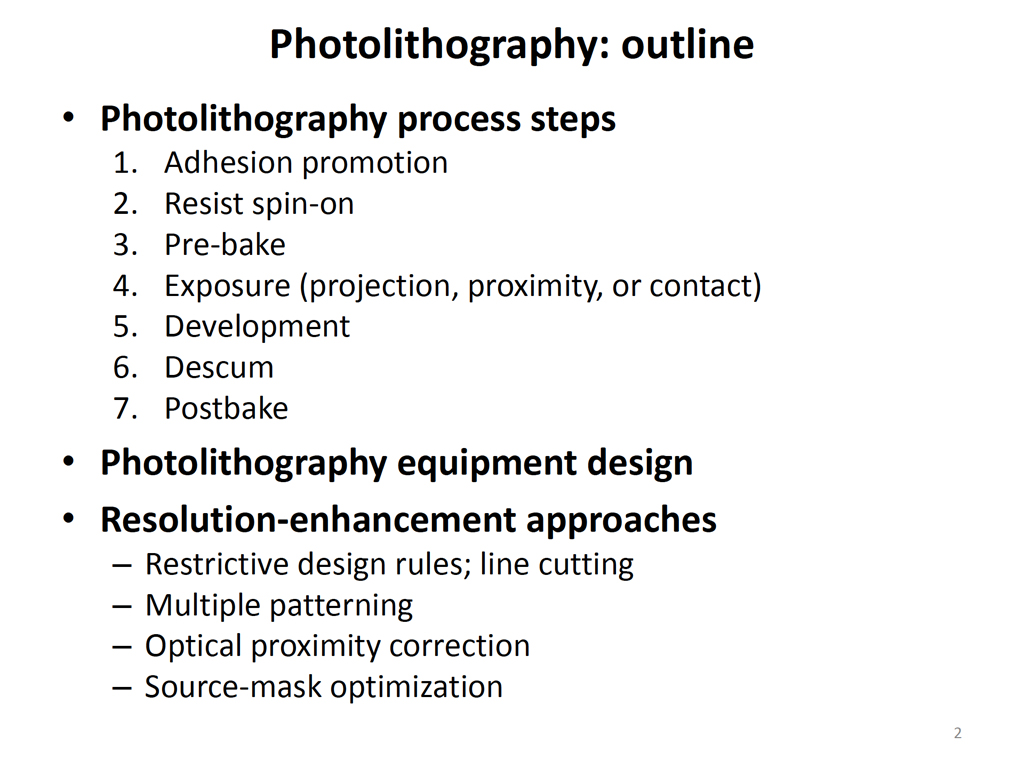 Photolithography: outline