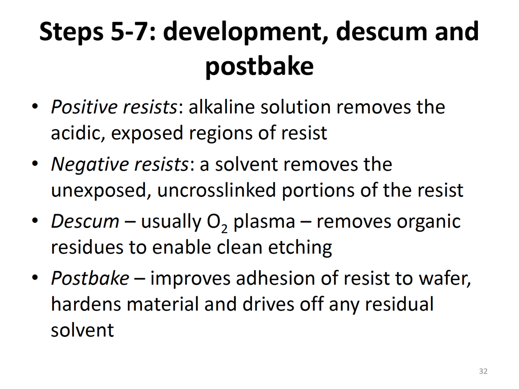 Steps 5-7: development, descum and