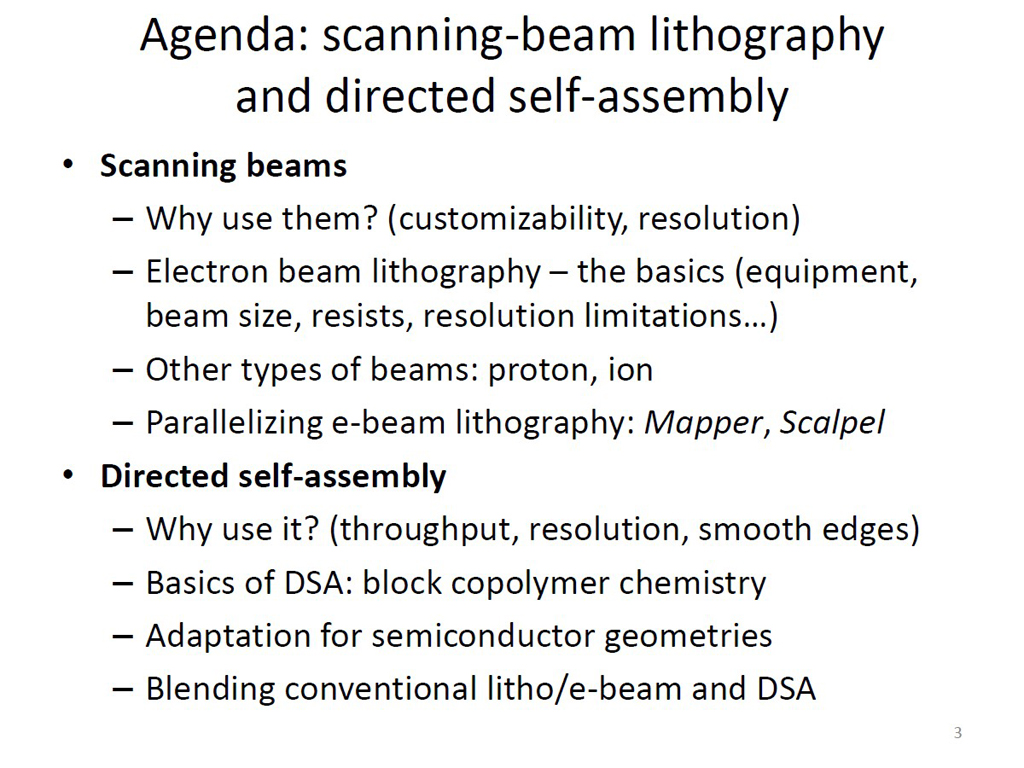 Agenda: scanning-beam lithography and directed self-assembly
