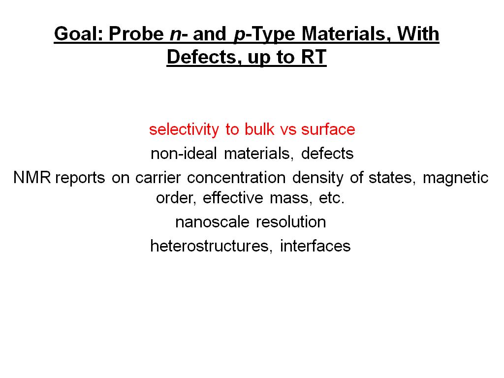Goal: Probe n- and p-Type Materials, With Defects, up to RT