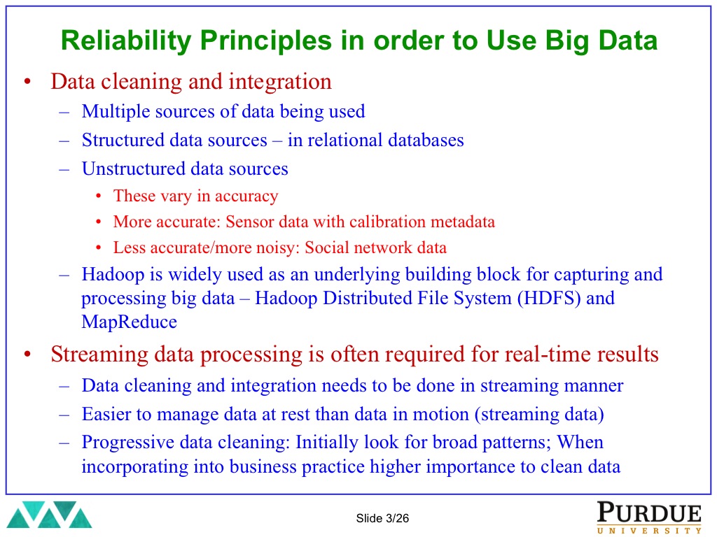Reliability Principles in order to Use Big Data
