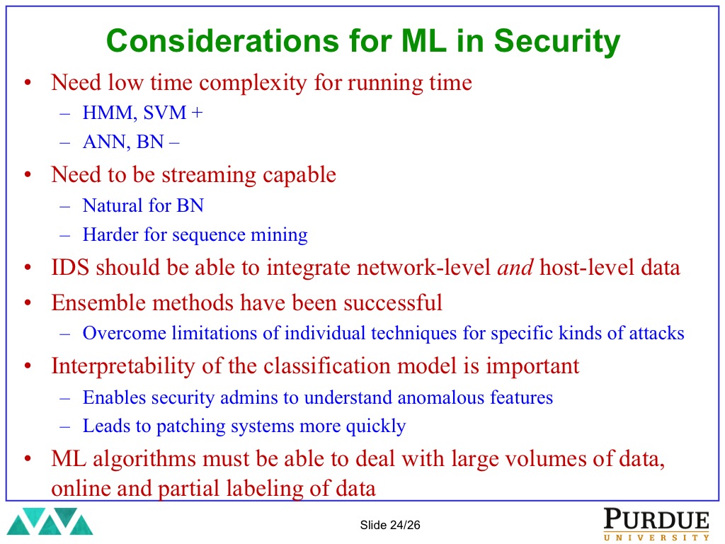 Considerations for ML in Security