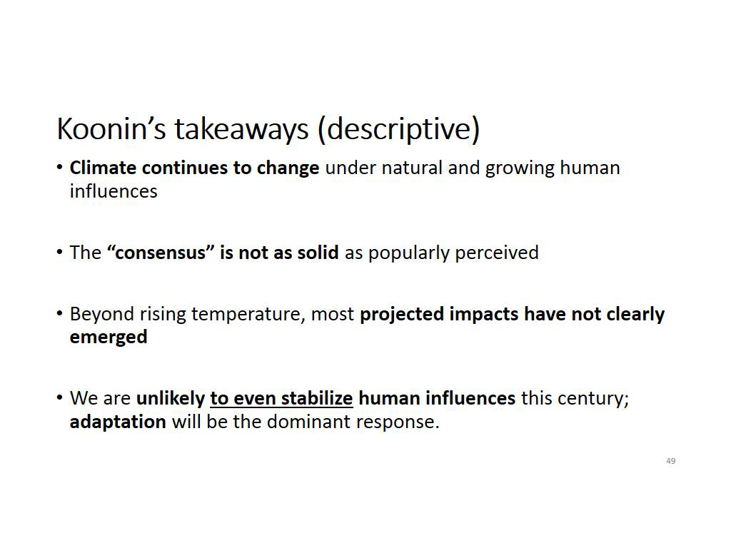 Koonin's takeaways (descriptive)