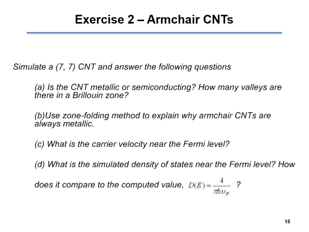 Exercise 2 – Armchair CNTs