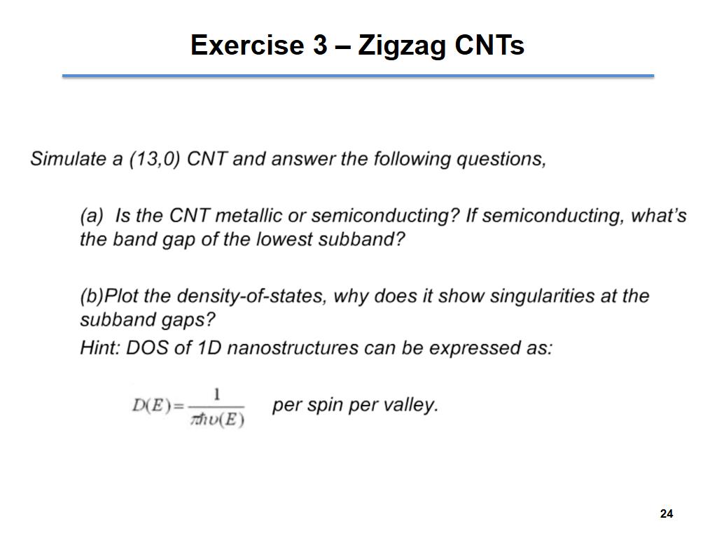 Exercise 3 – Zigzag CNTs