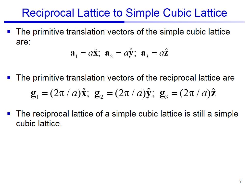 Reciprocal Lattice to Simple Cubic Lattice