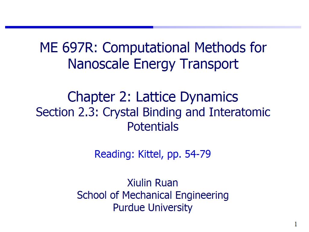 Lecture 2.3:: Crystal Binding and Interatomic Potentials
