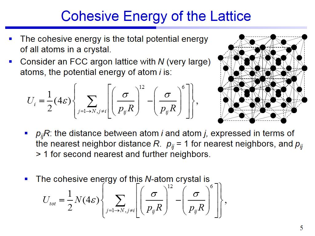 Cohesive Energy of the Lattice