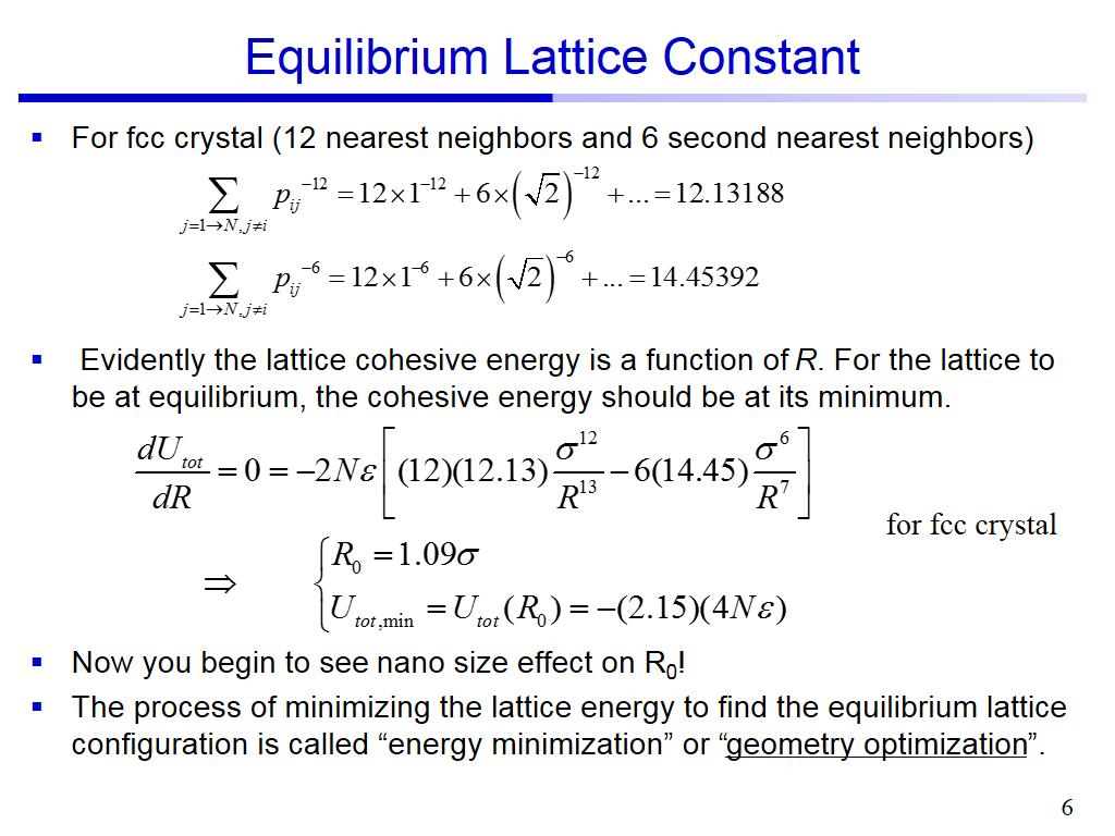 Equilibrium Lattice Constant