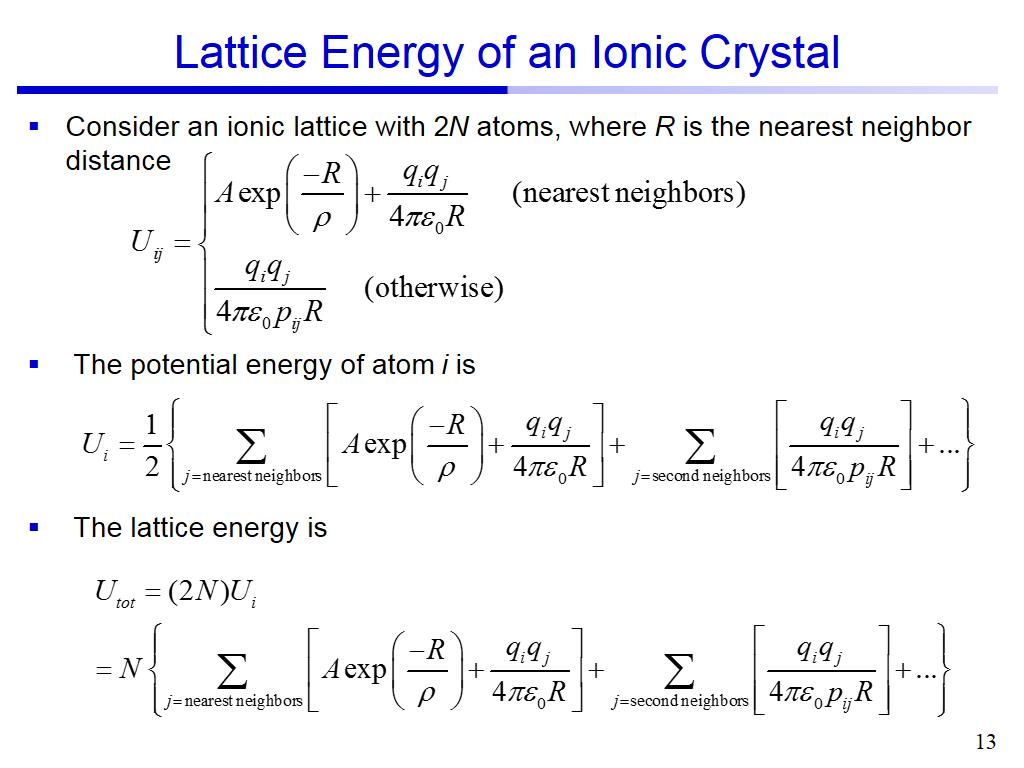 Lattice Energy of an Ionic Crystal