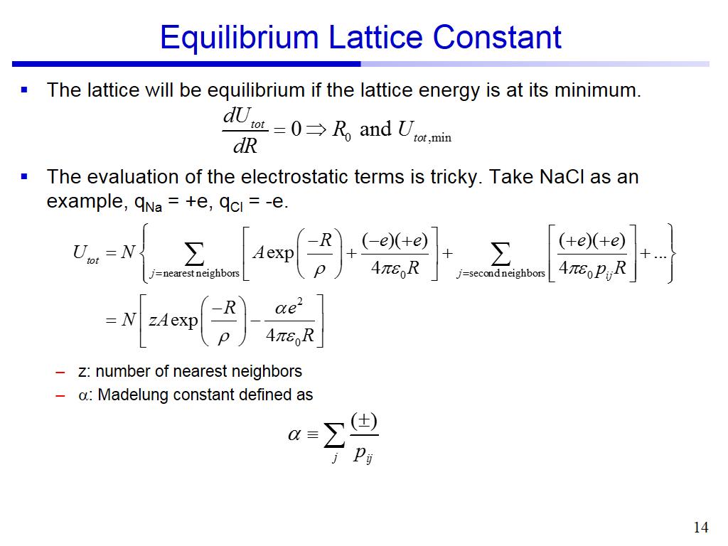 Equilibrium Lattice Constant
