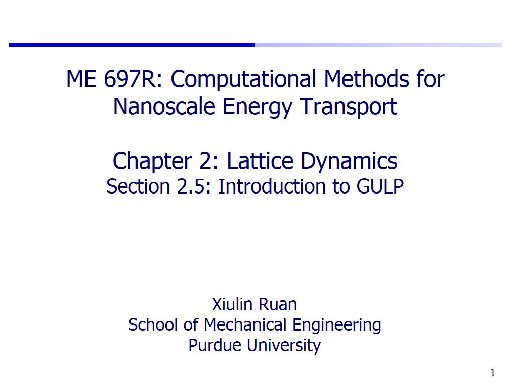 Lecture 2.5: Introduction to GULP