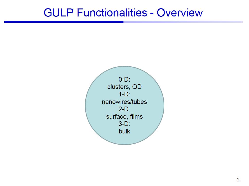 GULP Functionalities - Overview