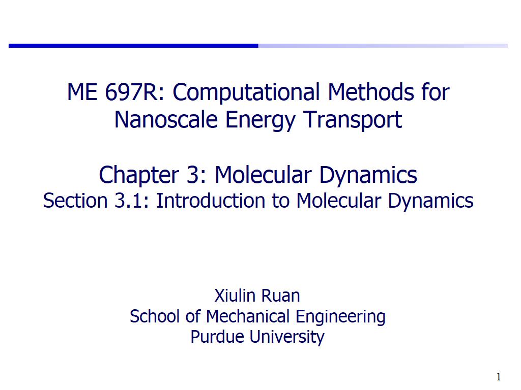 Lecture 3.1: Introduction to Molecular Dynamics