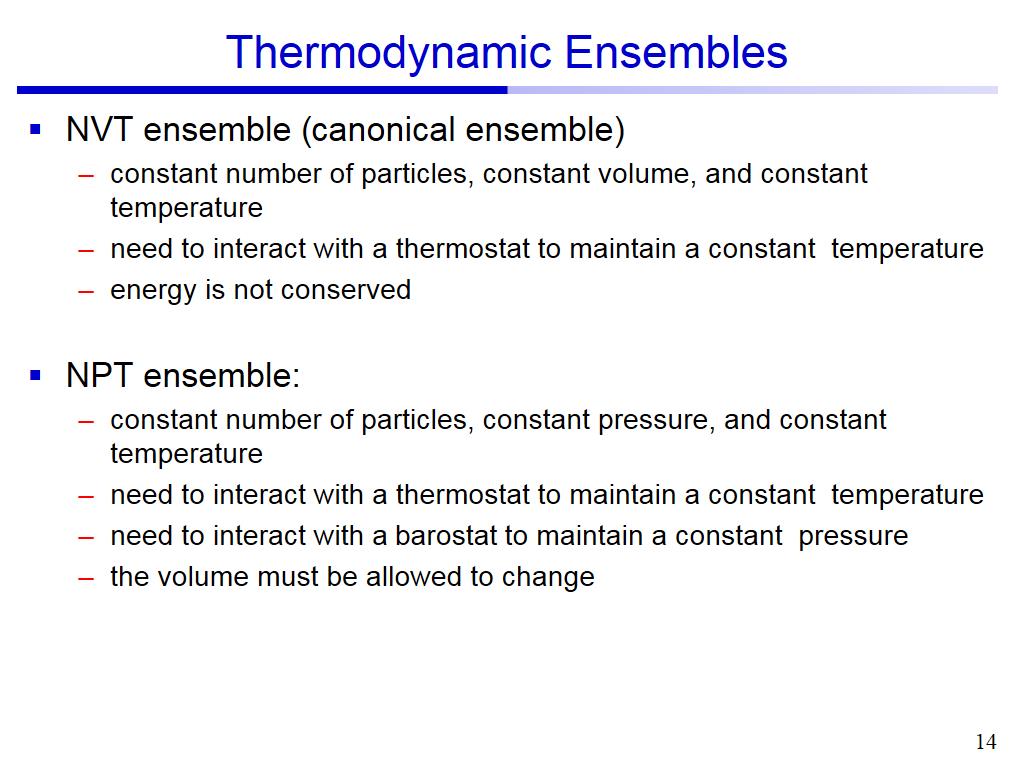 Thermodynamic Ensembles