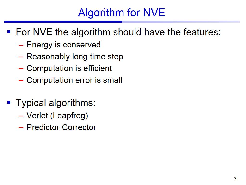 Algorithm for NVE