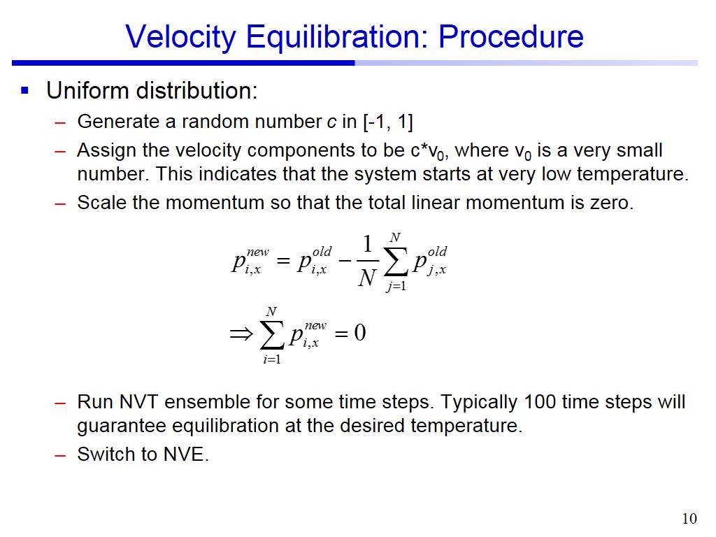 Velocity Equilibration: Procedure